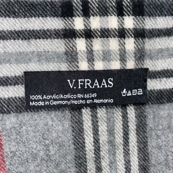 V Fraas plaid scarf with fringe hem 60”x9.5”
Black grey & red - Picture 3 of 3